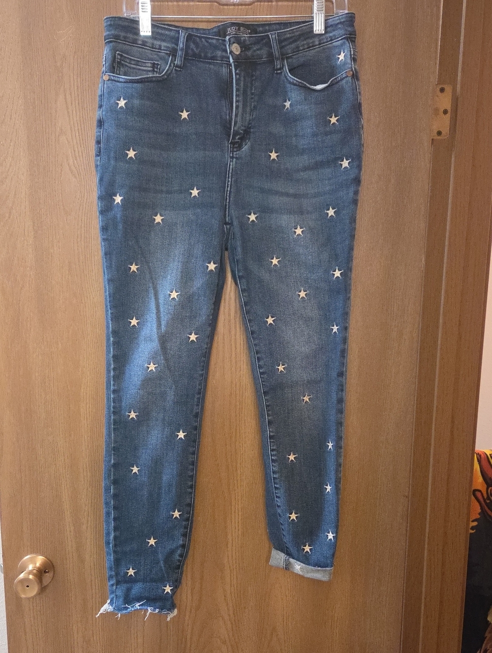 Judy Blue Dark Blue Skinny Jeans with White Star Embroidery